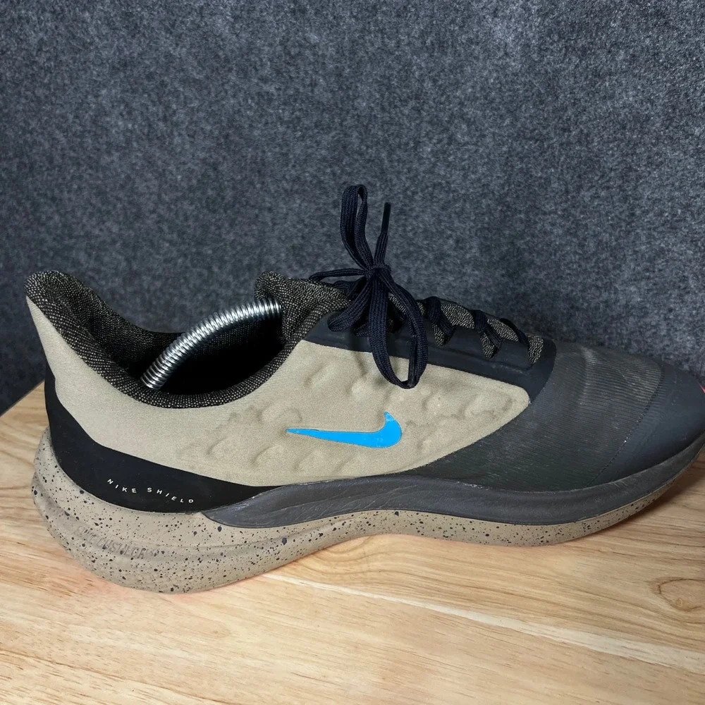 Nike Air Winflo 9 Shield Mens Running Shoes Khaki Black Blue DM1106-200 Size 11